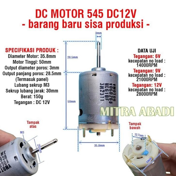 Promo Dc Motor Dinamo Fan 545 Dc 12V Axis As 3Mm As Panjang