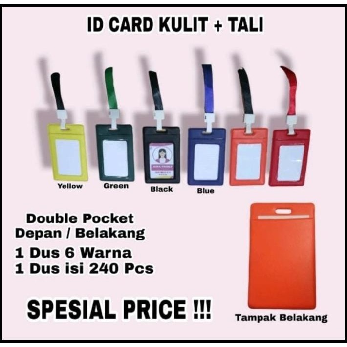 

TERMURAH ID CARD KULIT/ LEATHER + TALI 1 CM DOUBLE POCKET 6 WARNA MENARIK !!!!