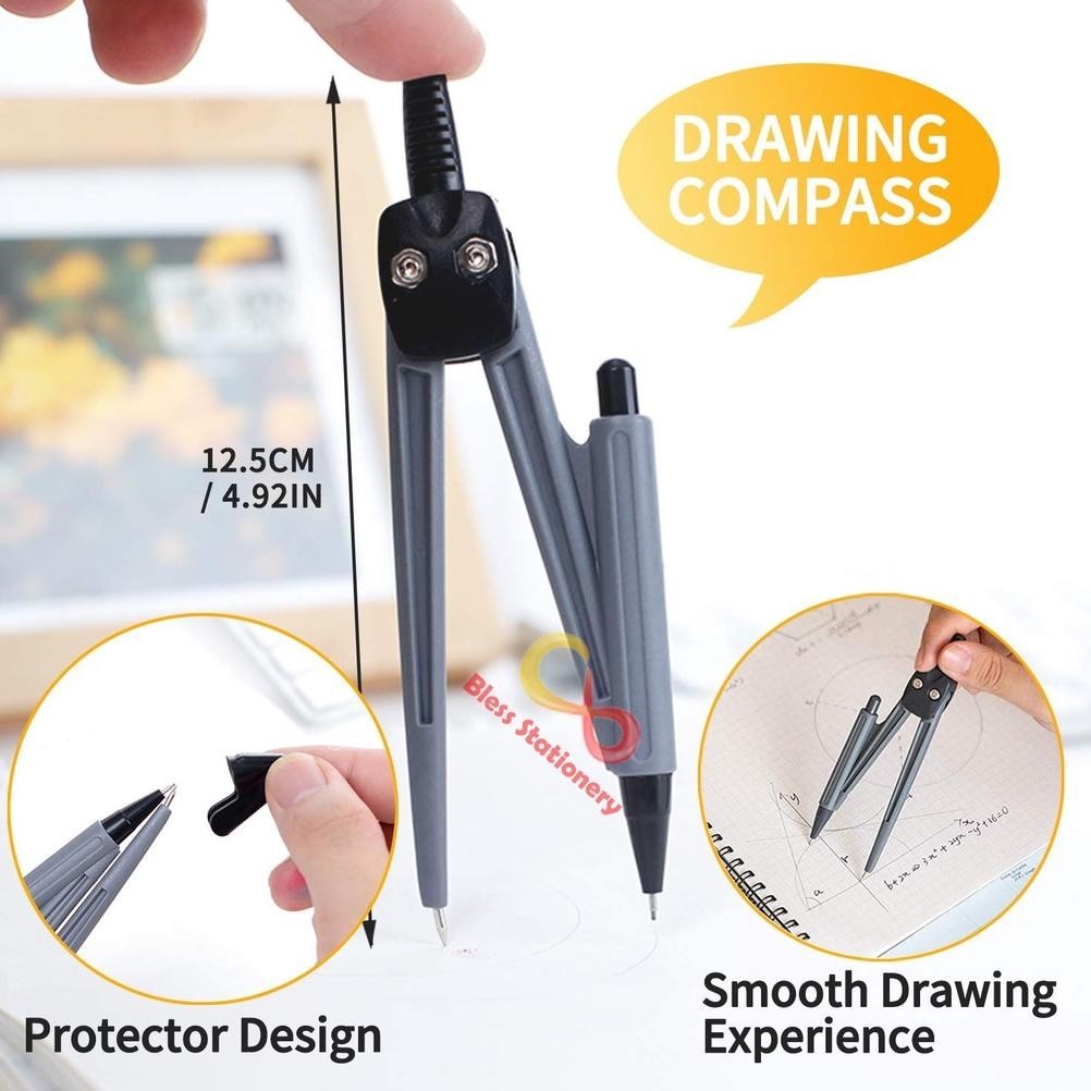 

LNB-1217 Jangka penggaris busur sekolah DELI Compass Drafting Set Square Ruler Premium