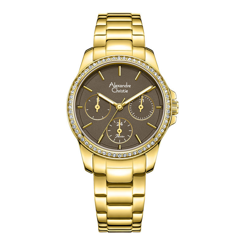 Jam Tangan Wanita Alexandre Christie Passion AC 2A97 BF BGPBO Ladies Brown Dial Gold Stainless Steel