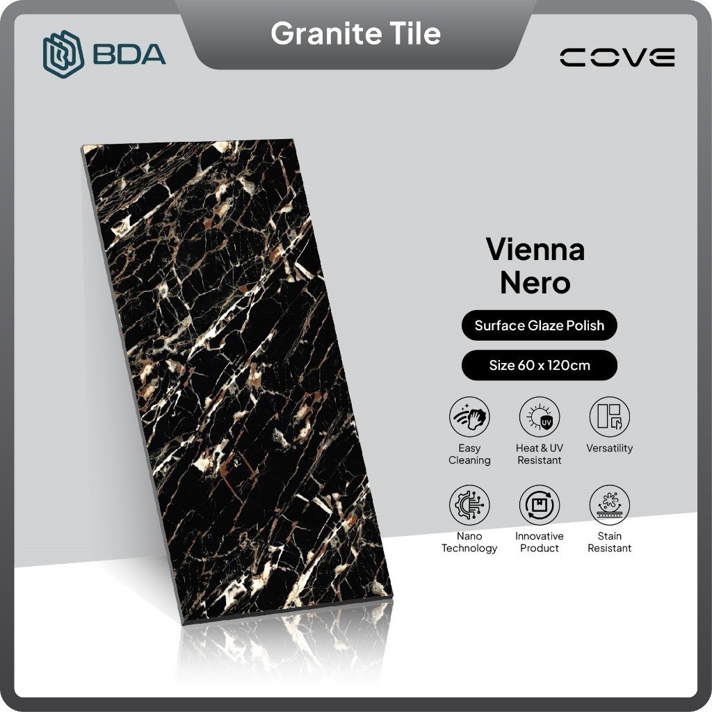 BDA Granite Tile 120X60 Keramik Granit Lantai Dinding Kamar Mandi Dekorasi Interior Vienna Nero