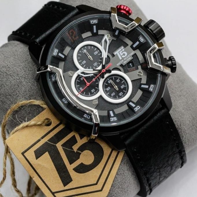 Jam Tangan Pria Original T5 H 3819G Black Silver