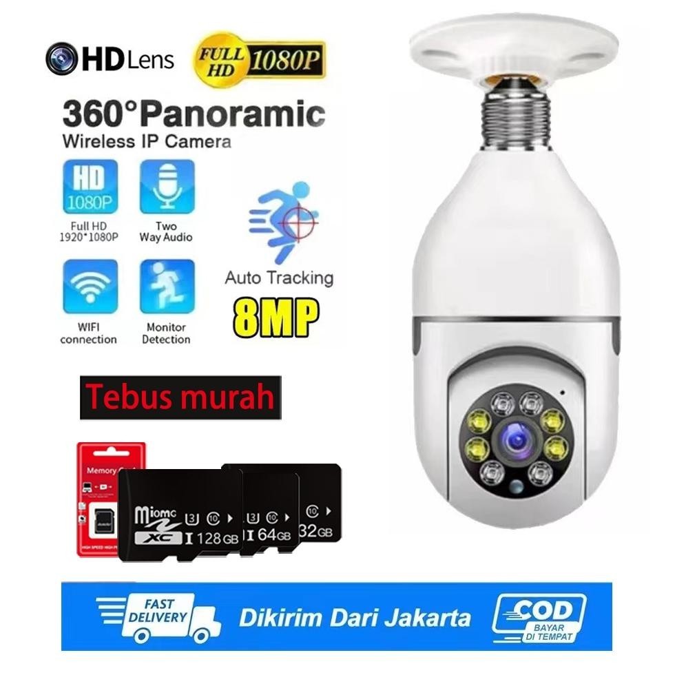 [DISKON] Gratis Ongkir+CODV380 CCTV Lampu IP Kamera Kamera CCTV WIFI Bulb HD 8MP Wifi 360 PTZ Anti A