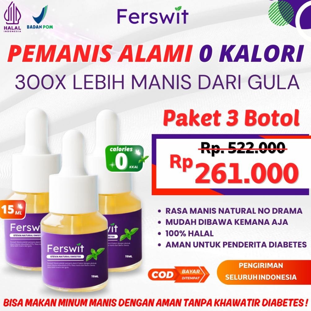 

Solusi Sehat Ferswit Stevia Alami Paket 3 Botol Terbukti Asli dan Berkhasiat