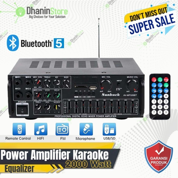 Terlaris Power Amplifier Equalizer Bluetooth Karaoke Stereo Sunbuck 2000 Watt