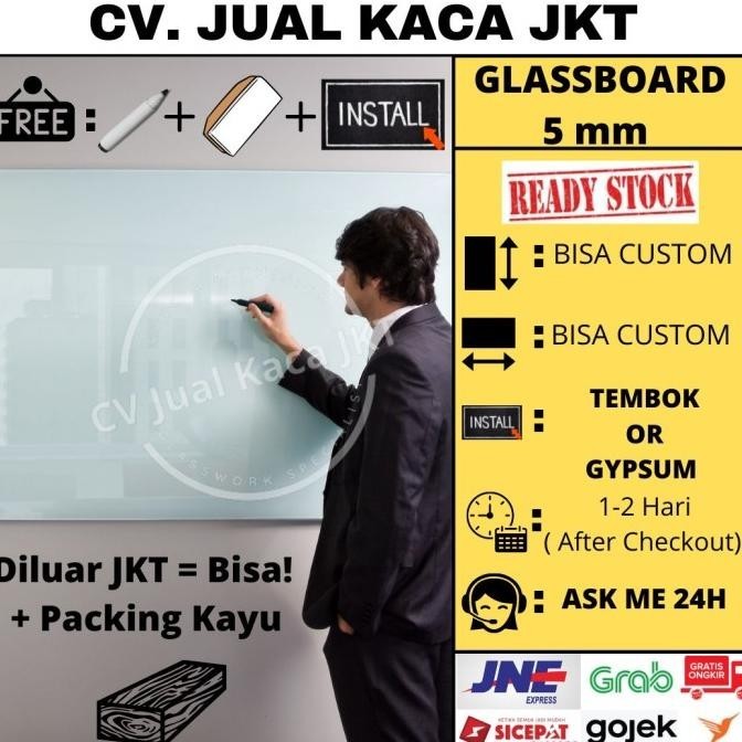 

Jual Glassboard 80X100 - Papan Tulis Kaca 80X100 - Glass Board Termurah 5Mm