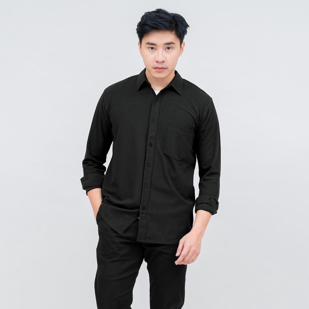Baju Kemeja Tactical Pria Lapangan Outdoor Polos Lengan Panjang Dyd Pique Formal Kasual Hitam Otaco 