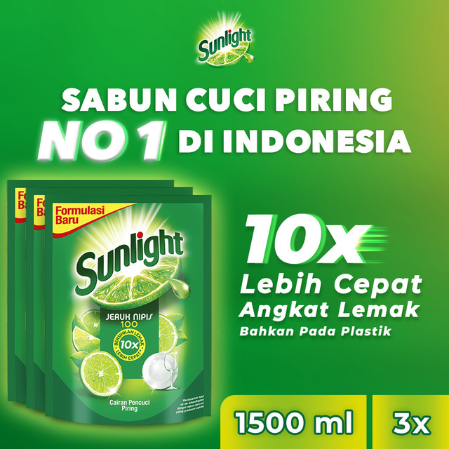 SUNLIGHT SABUN CUCI PIRING JERUK NIPIS REFILL 1500GR x3