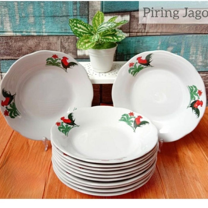 1 Set Isi 6 Pcs Piring Ayam Jago Lucky/Piring Makan/Piring Ayam/Piring