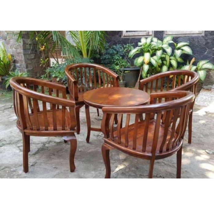 Kursi Teras Set Tamu Jati - Kursi Teras Minimalis 4 Kursi Betawi Lenong| Mebel Jepara