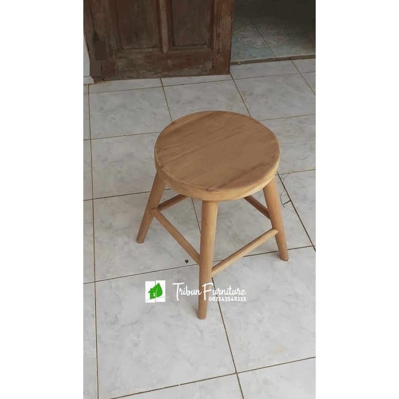 Kursi Stool Bulat Minimalis Kayu Jati Murah