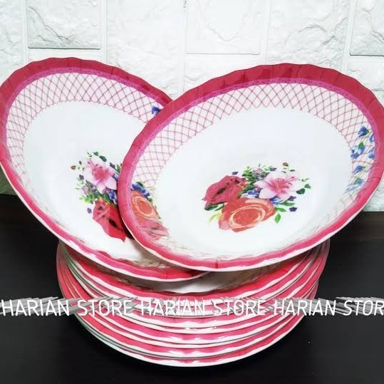 Promo 1 Lusin Piring Melamin Motif Bunga Cantik
