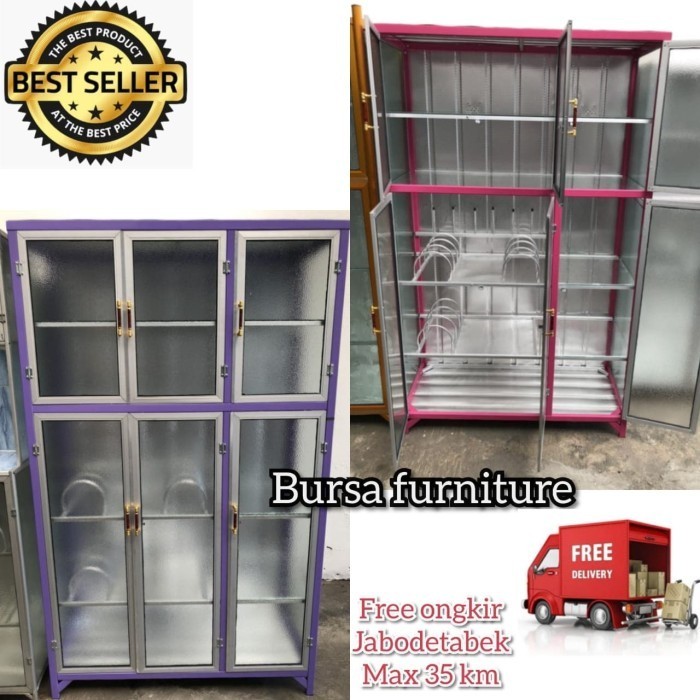 Rak Piring Full Box 3 Pintu /Rak Piring Full Box Aluminium Bawah Plat