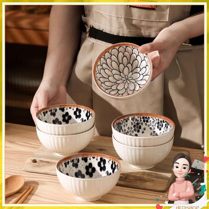 Bowl Mangkuk Mangkok Keramik Piring Makan Jepang motif bunga aesthetic