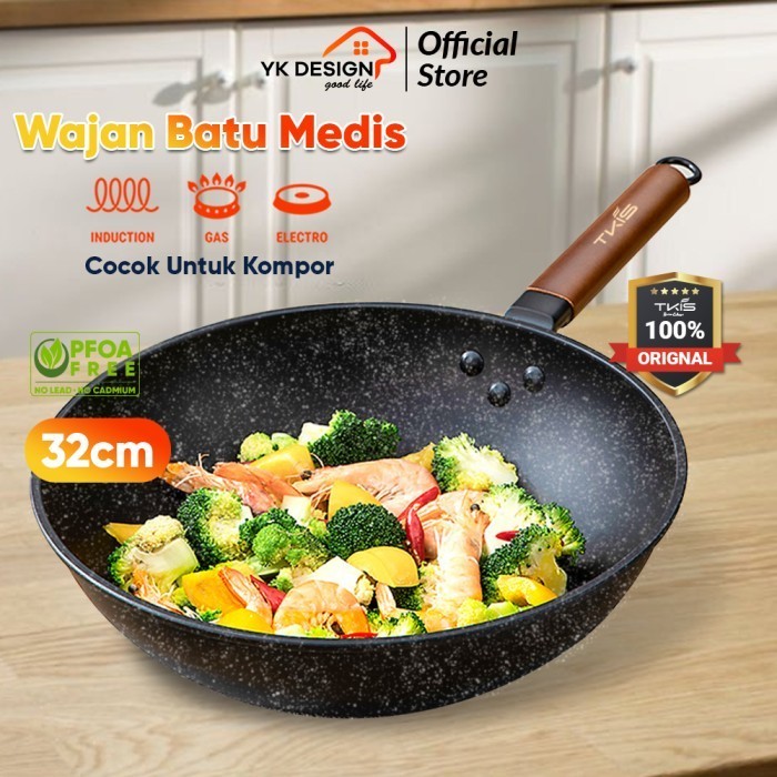 TERBARU TKIS BY YK DESIGN TK-838 Wajan Goreng anti Lengket Batu Medis 32 CM