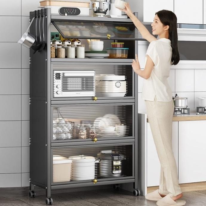 Rak oven microwave Rak kabinet dapur dengan pintu Rak penyimpanan