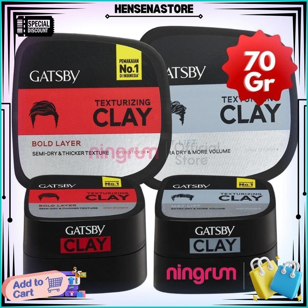 Ningrum - Gatsby Texturizing Clay 20 Gr 75 Gr | Bold Layer / Mat Lift | Pomade Minyak Rambut Cod