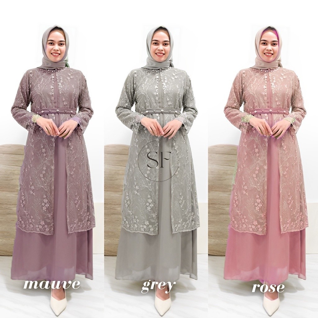 [Bahan halus dan Nyaman] Aulia 2in1 Maxi Dress Outer/Tule Mutiara Outer/ Rompi Kondangan/ Gamis