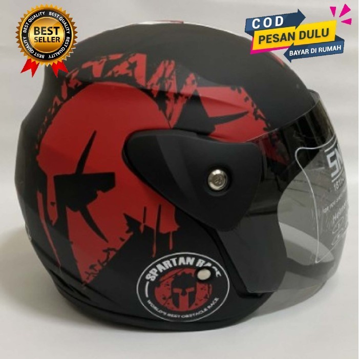 Helm Motor Half Face Evolution Spartan Red Doff Original Motif Gm