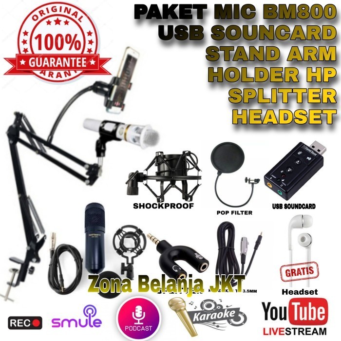 

Paket Mic BM800 BM 800 USB Soundd Recording Podcast