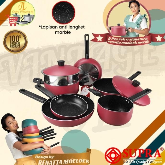 Panci Set 9Pcs Retro Kuning By Renatta Moeloek Supra / Cookware Set