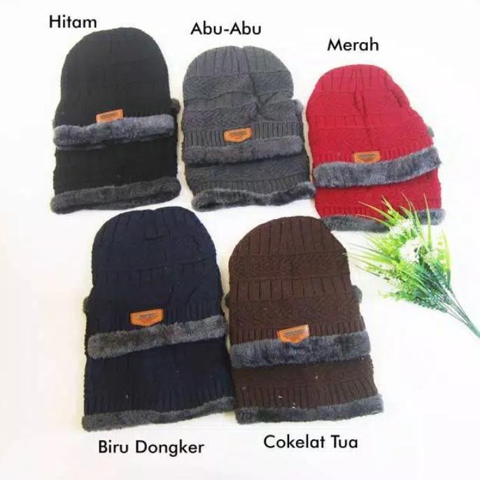SET KUPLUK DAN SYAL BENANG WOL RAJUT HANGAT DAN TEBAL MUSIM DINGIN AS99