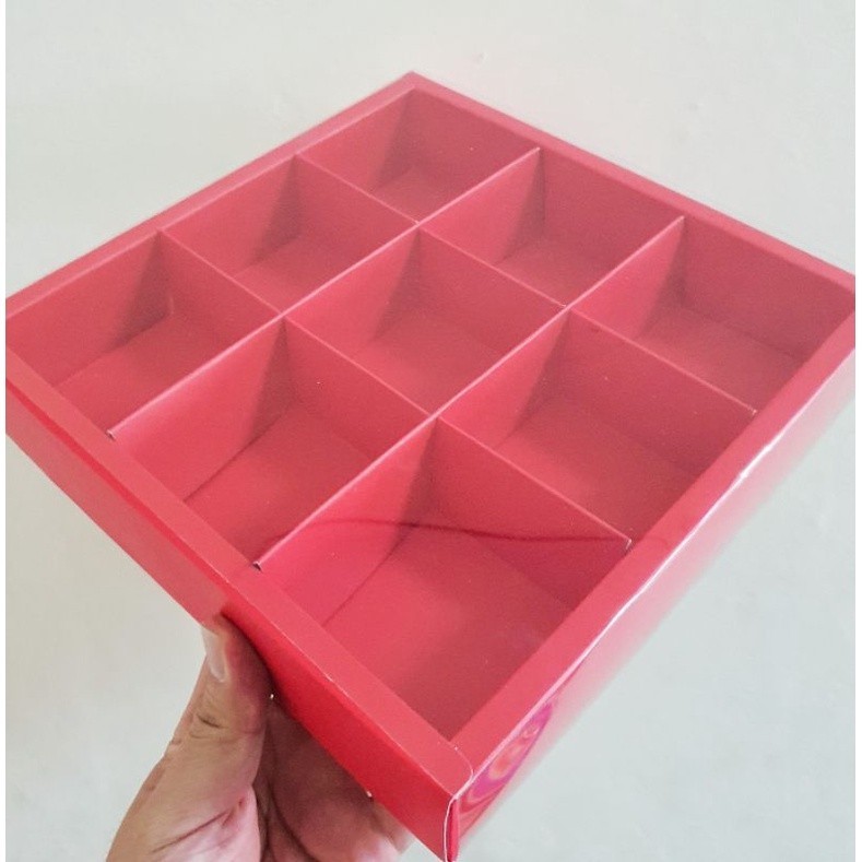

5 pcs dus box eggtart fruit pie mika polos merah sekat 9 size 7.3 cm cake box kotak hampers packaging