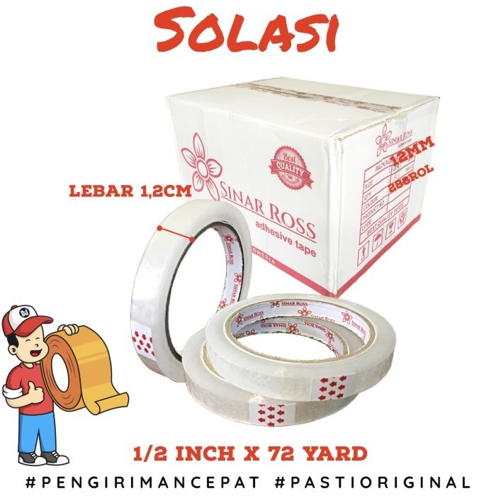 

Lakban Sinar Ross 1/2 Inch 12Mm 72 Yard / Solasi Per 1 Dus