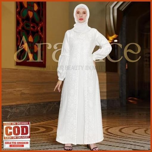 Baru Aralluce Baju Gamis Brukat Putih Mewah Dan Elegan - Gamis Putih Wanita Kekinian Terbaru Jaminan