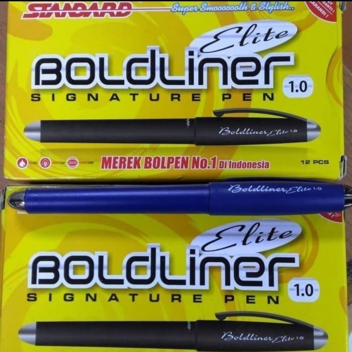 

Ready pulpen standard boldliner elite 1,0mm hitam/biru signature pen