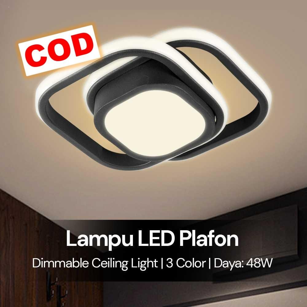 Lampu LED Plafon Rumah 3 Warna Dimmable Ceiling Light Square 48W Minimalis Modern