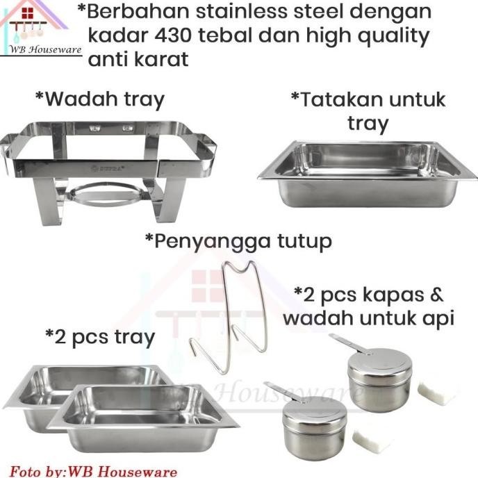 [New] Supra Prasmanan Segi Stainless 2 Wadah / Chafing Dish Double Tray /