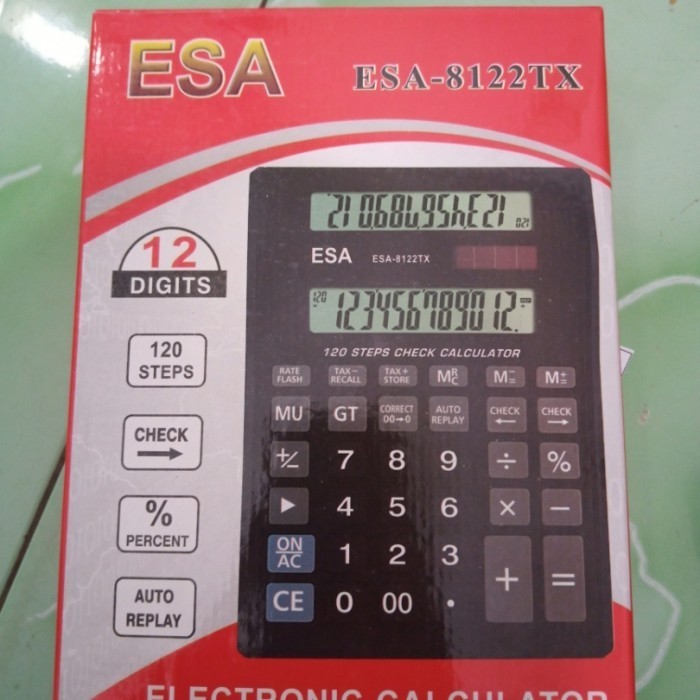 

Ready Kalkulator 2 sisi 2 layar ESA-8122TX Check Correct 12 Digit