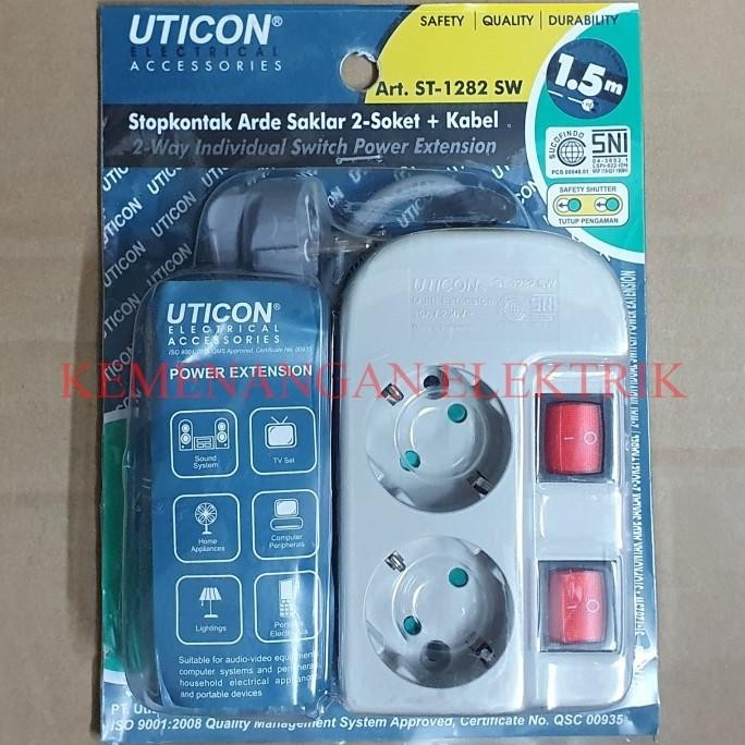 Stop Kontak Arde Uticon 2 Lubang St 1282 Sw + Saklar / Colokan Listrik