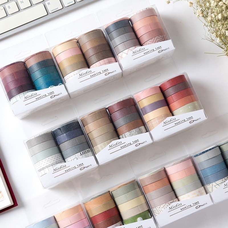 

OST Masking Tape Set 10Pcs Essential Collection Basic Pattern Isi 10 Selotip Bahan Kertas Washi Tape Warna Warni DIY Scrapbook Journal Kotak Box Aeshtetic