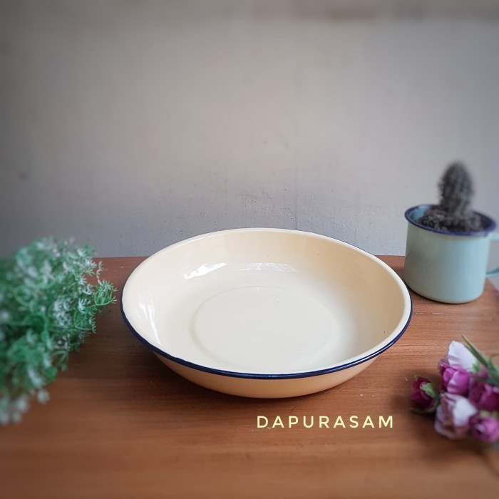 Nampan / Baki Enamel 26Cm Warna Biru Polos Jadul Vintage Tempat Nasi