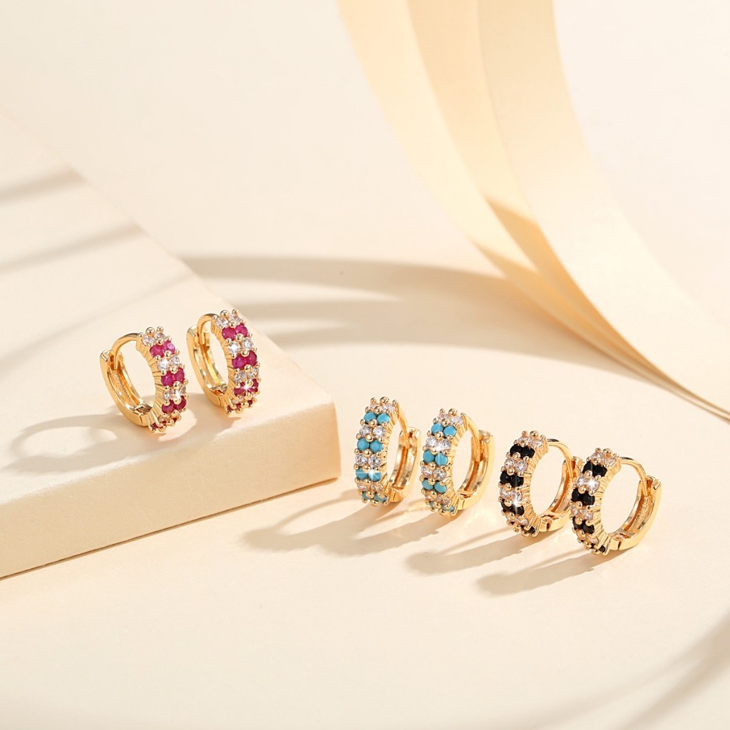 LM172【COD】 Anting Hoop Titanium Mewah Berlian Imitasi Anting Hoop Untuk Wanita Anti Karat