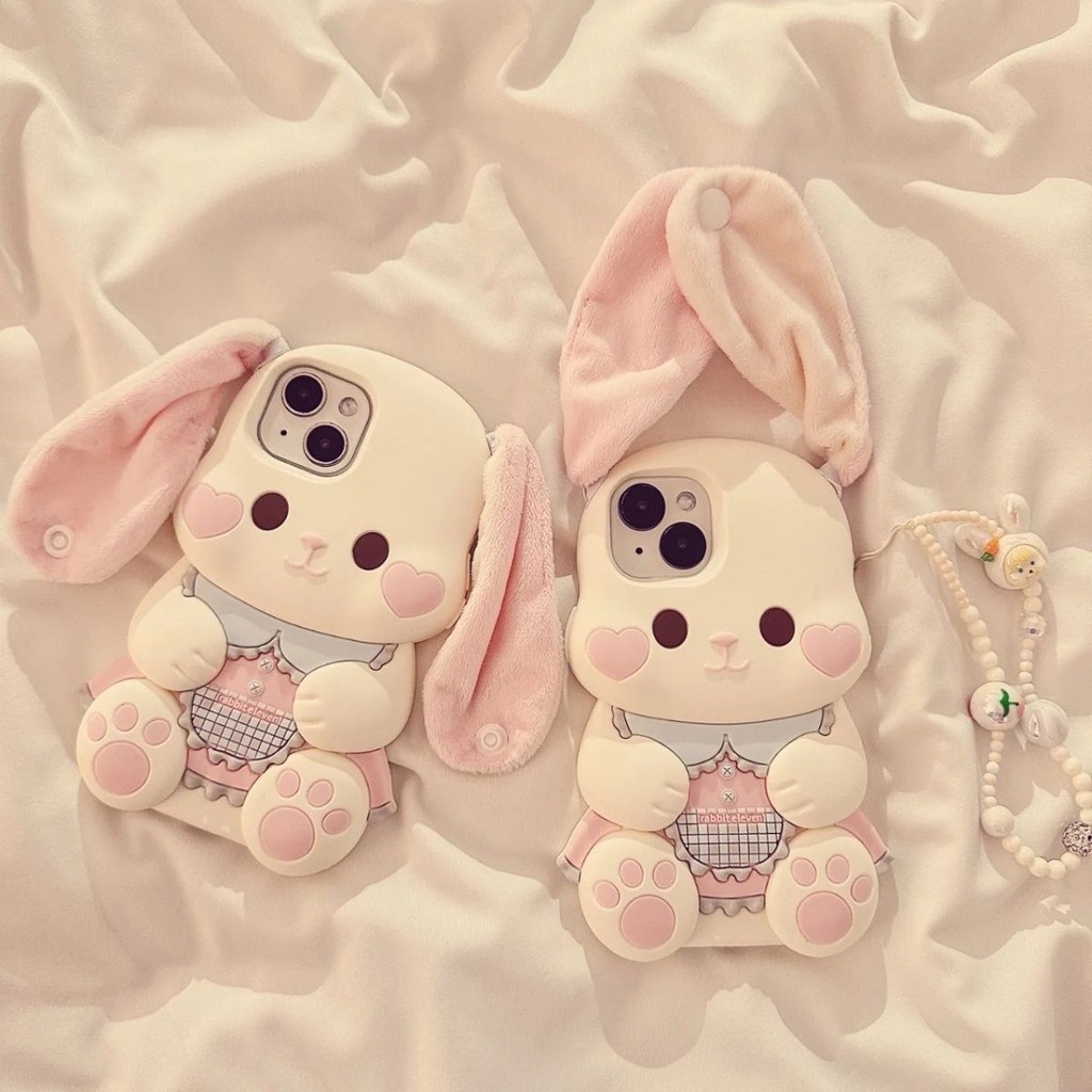 3D Cute Cartoon Pink Big Ears Rabbit Phone Case