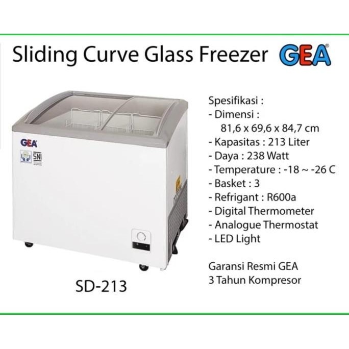 [Baru] Gea Curve Sliding Glass Freezer Sd-213 / Sd 213