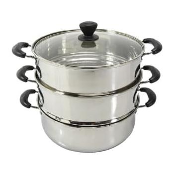 [Ready Stock] Panci Kukus 3 Susun Tutup Kaca Krischef Steamer Stainless 30 Cm