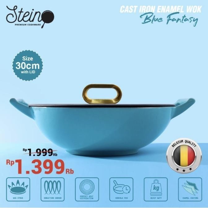 [Promo] Stein Cast Iron Enamel Wok 30 Cm / Panci