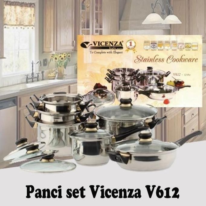 [New] Paket Panci Vicenza V612 Stainless Cookware Pan Set V-612 Tutup Kaca