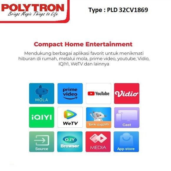 [Baru] Braket + Led Tv Polytron 32 Inch Pld 32Cv1869 Hd Smarttv Dvb-T2