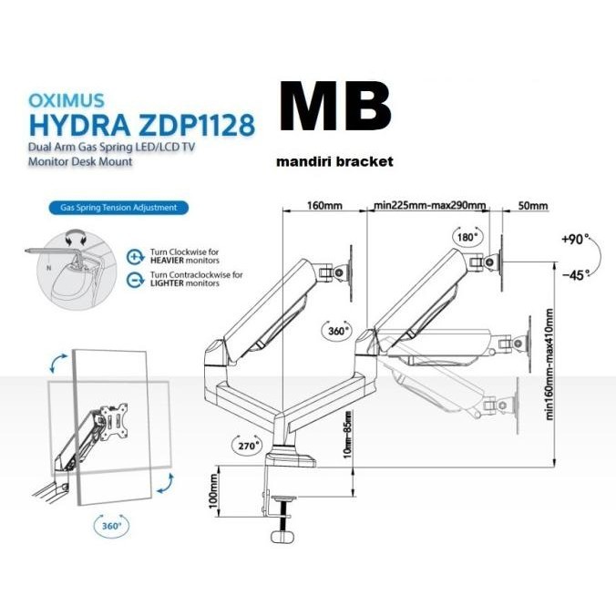 [New] Bracket 2 Monitor Gas Spring Oximus Zdp1128 1128 Tilt Swivel Putih