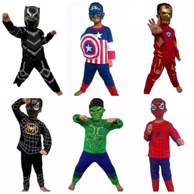 [Bahan halus dan Nyaman] GRATIS TOPENG/BISA COD/Kostum baju anak superhero avenger hulk/spiderman/