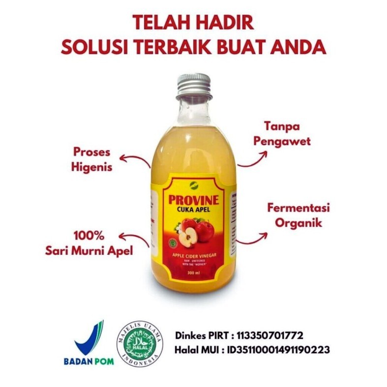 

PROVINE CUKA APEL PREMIUM HALAL & BPOM Apple Cider Vinegar With Mother K02