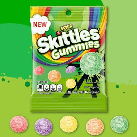

SKITTLES GUMMIES SOUR 5,8 OZ PERMEN SKITTLE ASAM 164 GR K02