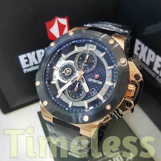 [Best Quality] Jam Tangan Pria Expedition E6751M Black Rosegold Steel