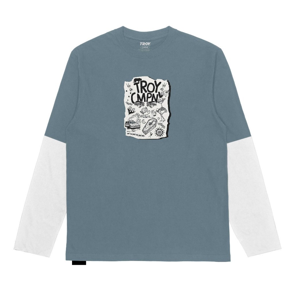 Troy Company Double Layer Longsleeve T-shirt Mineral Blue Death Can Come Anytime DS 2447