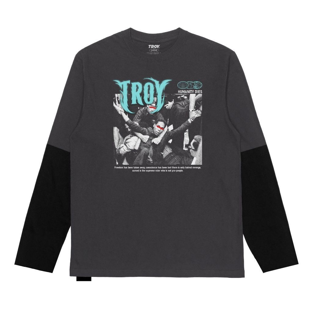 Troy Company Double Layer Longsleeve T-shirt Dark Grey Humanity Dies DS 2472